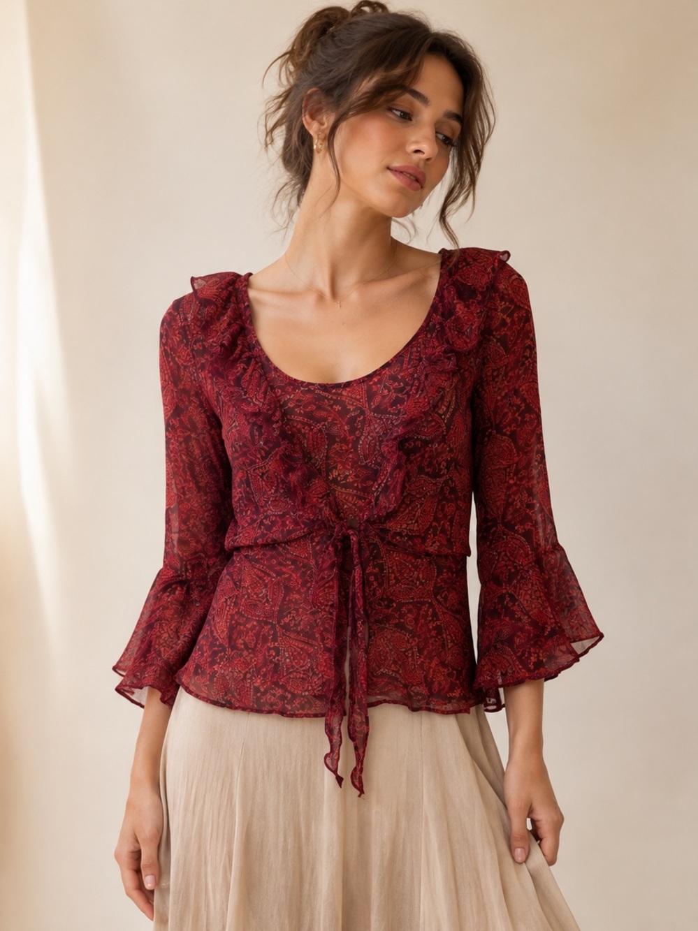 Vtd y2k fairy boho tie front top sz small